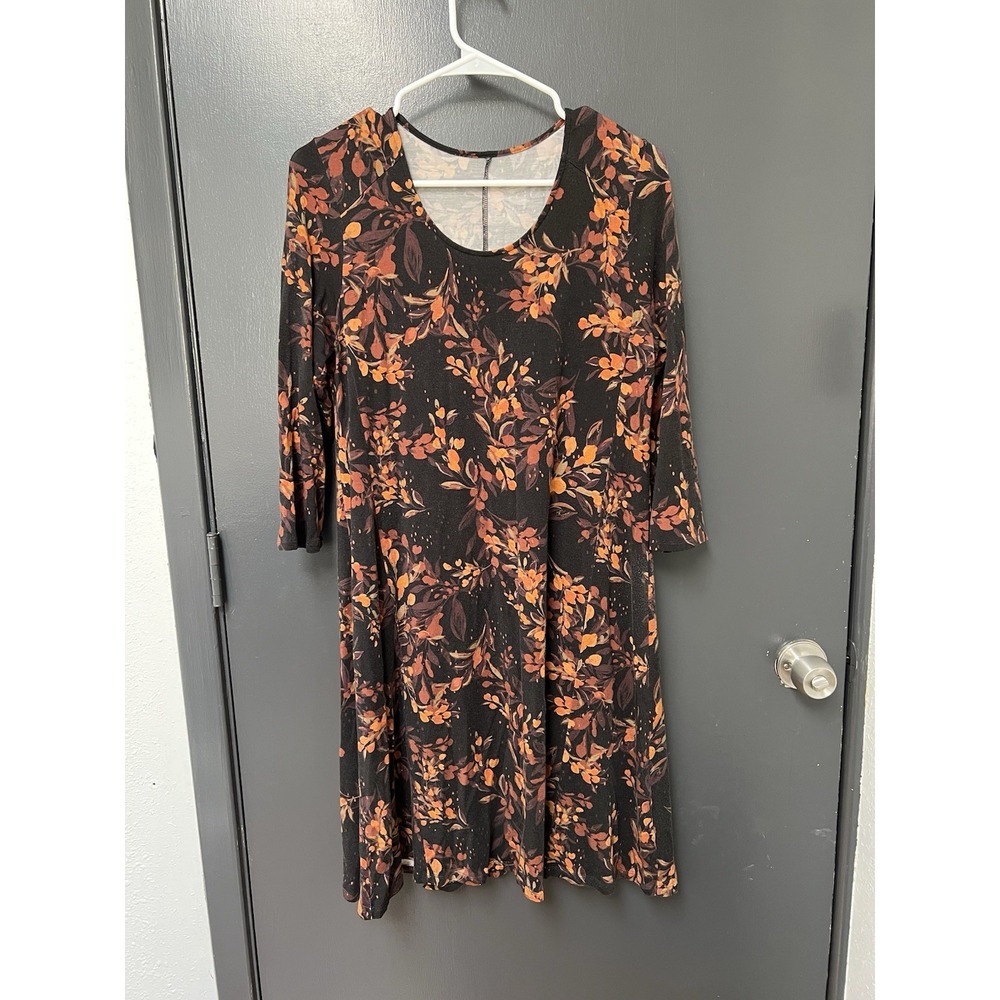 Garnet Hill Womens Dress Size M Fall Leave 3/4 Sleeve